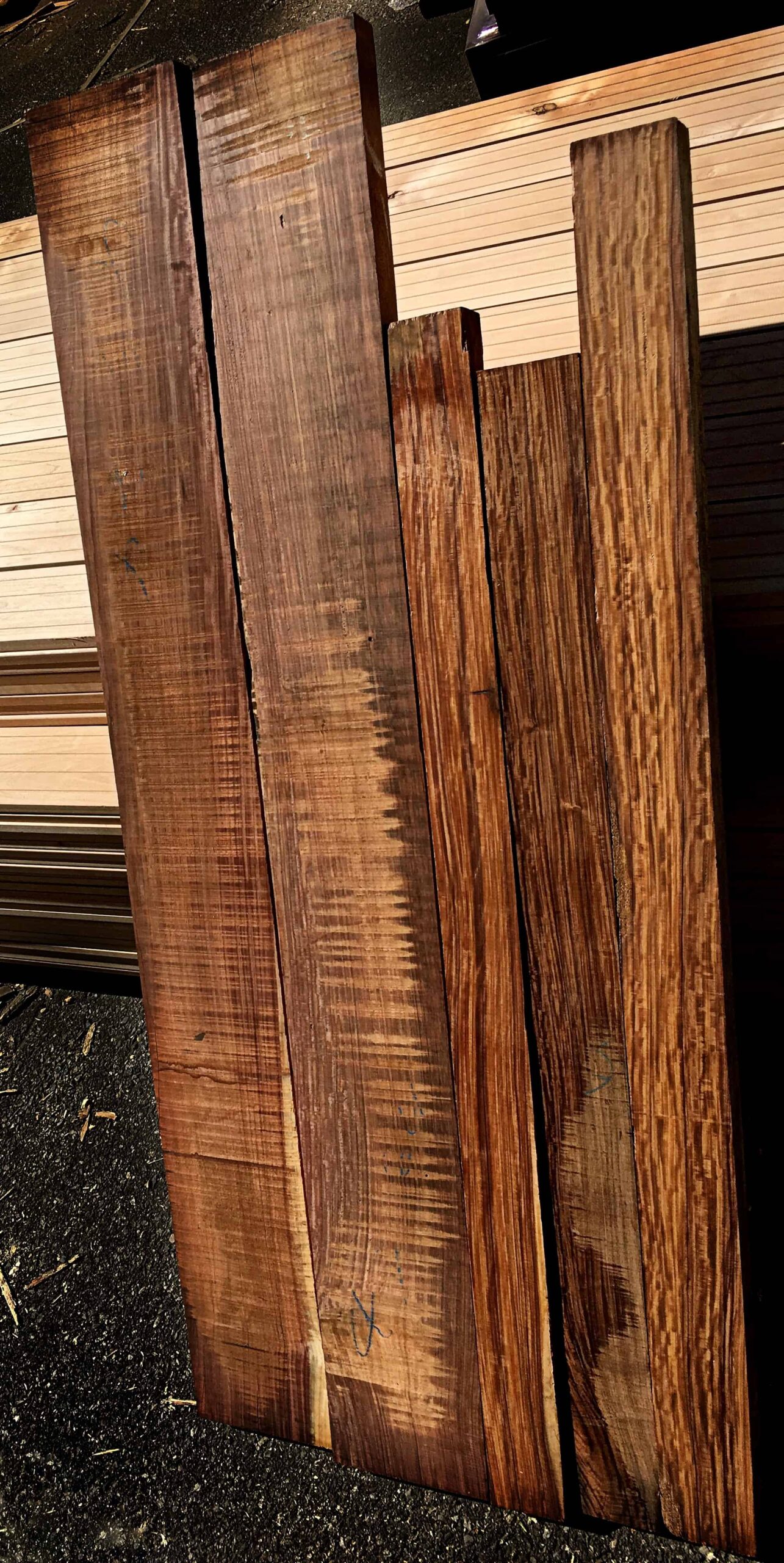 5 boards of 6/4 Figured Morado Pau Ferro Santos Rosewood lumber