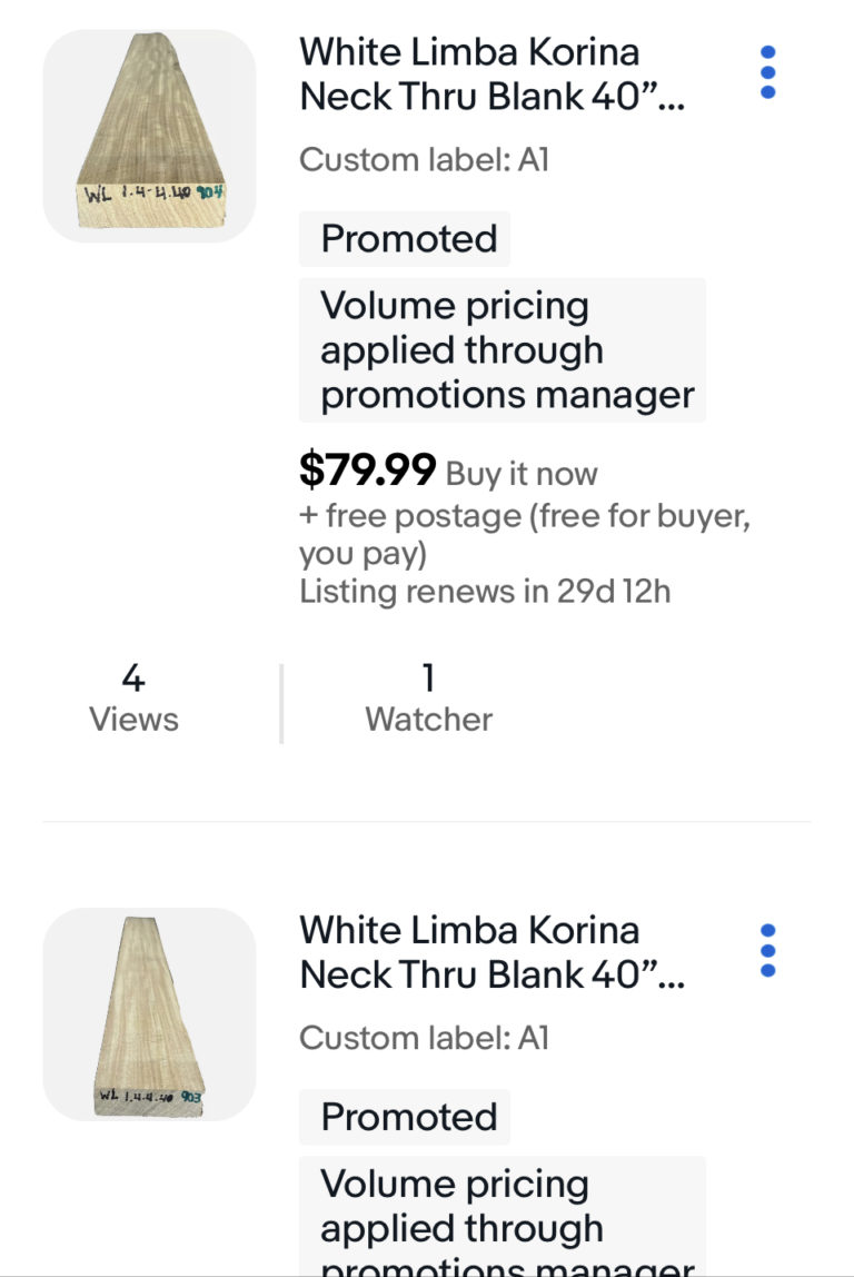 eBay store for Korina Necks